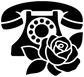 Close-up telephone and rose vinyl decal, black telephone with white rose graphic