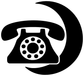 Black telephone and crescent moon vinyl decal graphic on white.