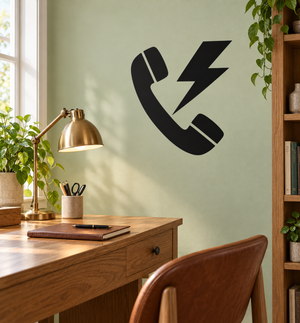 Telephone and lightning bolt vinyl decal, black icon for wall