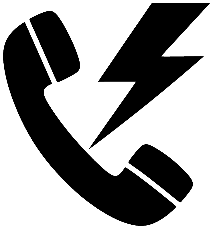 Black telephone handset with lightning bolt vinyl decal, close-up