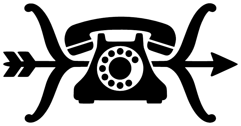 Black telephone and bow vinyl wall decal with rotary phone and arrow motifs
