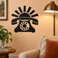 Black vinyl telephone decal with sunburst rays and rotary phone icon