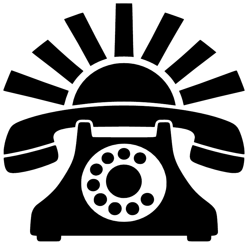 Close-up black and white vinyl telephone decal with sunburst rays