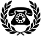 Black telephone vinyl decal with circular laurel wreath and handset graphic