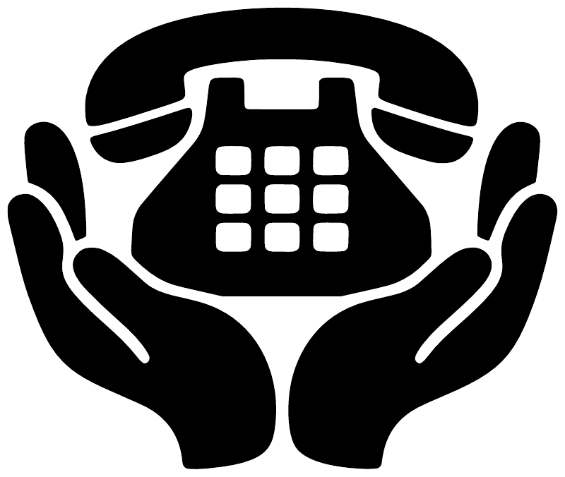 Phone and hands vinyl decal, black hands with white telephone and keypad squares