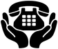 Phone and hands vinyl decal, black hands with white telephone and keypad squares