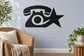 Black telephone and star vinyl wall decal with white circle details