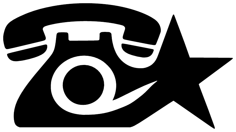 Close-up of black telephone and star vinyl decal with white phone outline