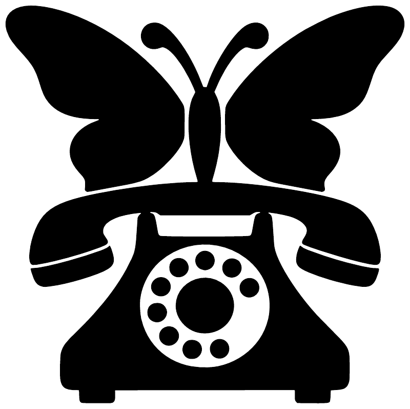 Black telephone and butterfly vinyl decal graphic with rotary dial