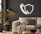 White telephone receiver and open shield vinyl wall decal