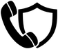 Black telephone receiver and open shield vinyl decal close-up