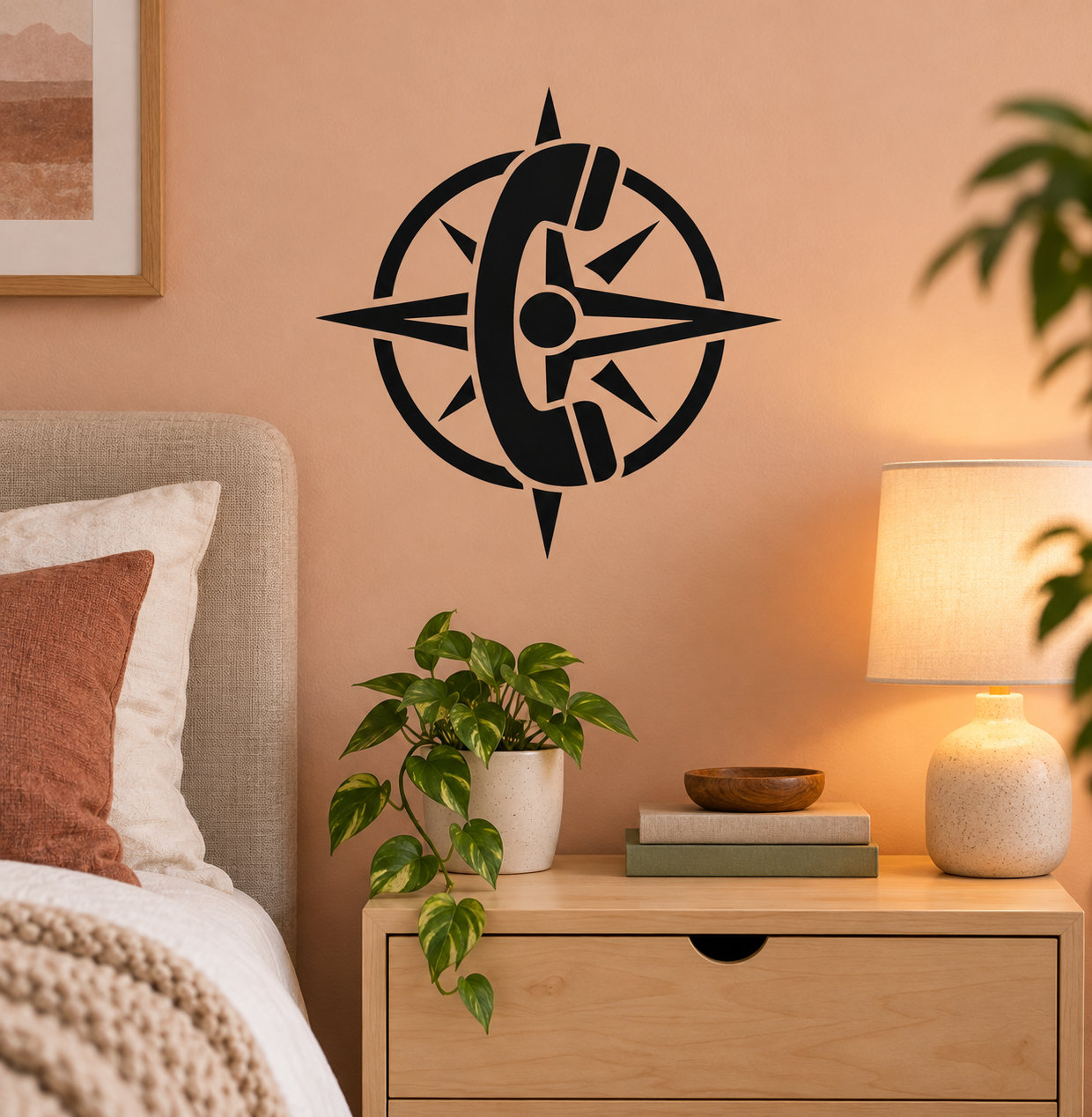 Black compass vinyl decal with directional points and center circle