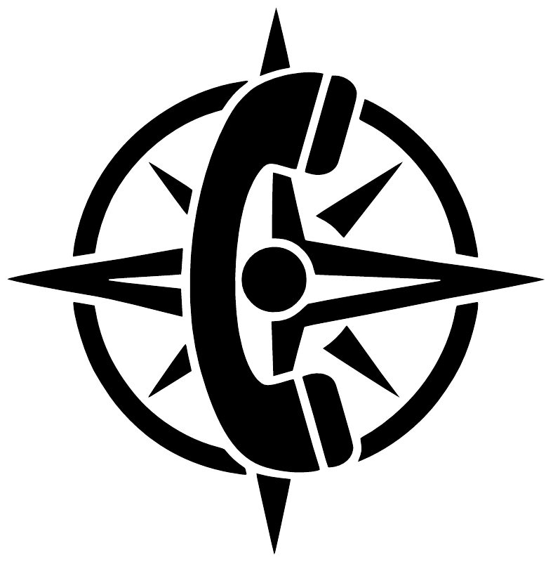 Black compass vinyl decal close-up with arrow tips and center ring