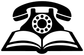 Telephone and book vinyl decal, black telephone over open book icon