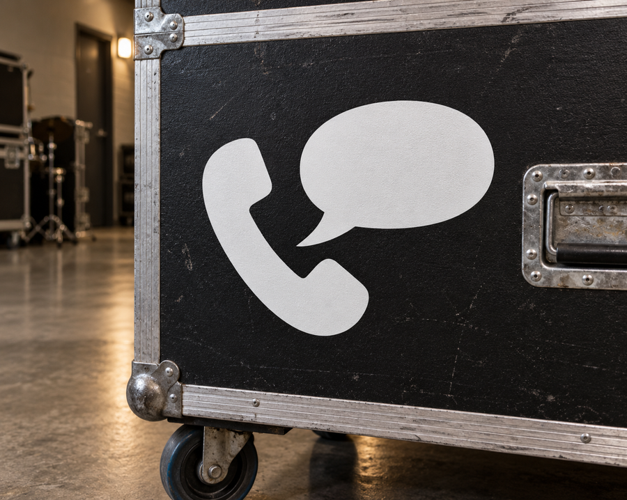 Telephone and speech bubble vinyl decal, white handset with speech bubble