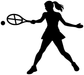 White tennis forehand vinyl decal silhouette of female tennis player with racket and ball