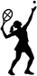 Black tennis player silhouette serving with raised racket and tennis ball vinyl decal