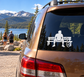 Vinyl tennis bench decal on car rear window, player and wheelchair silhouette