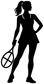 Black silhouette vinyl tennis decal of a woman holding a tennis racket at rest