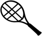 Tennis racket icon vinyl decal, black and white isolated