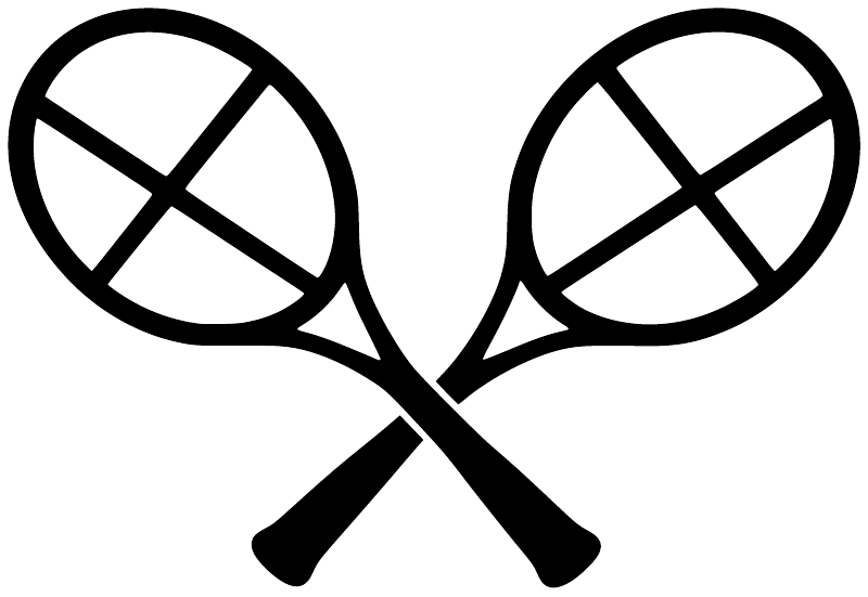 Tennis rackets pair vinyl decal icon, crossed rackets with club mark outline