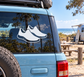 Tennis shoe vinyl decal on car window, white outline and shoe shape