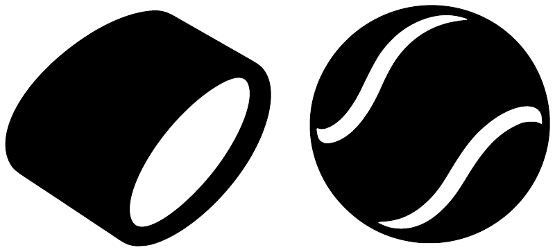 Close-up of two black-and-white tennis vinyl decals with oval and ball-style graphics