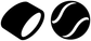Close-up of two black-and-white tennis vinyl decals with oval and ball-style graphics
