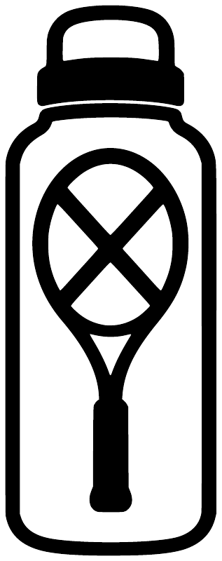 Bottle-shaped tennis emblem vinyl decal in black and white