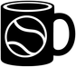 Vinyl decal graphic of a black tennis mug with white tennis-ball swirl and handle