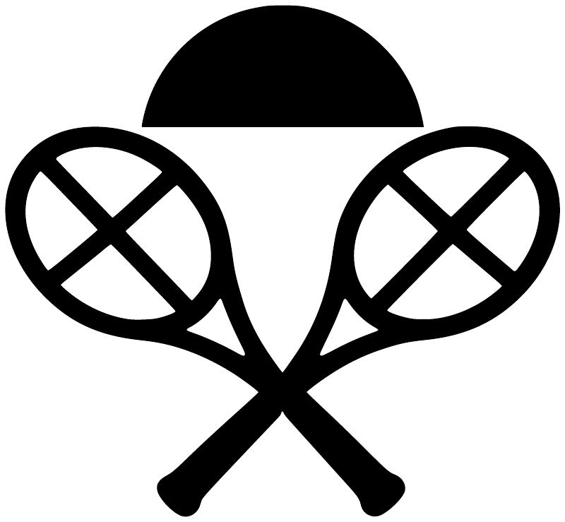 Black vinyl decal of crossed tennis rackets with central circle