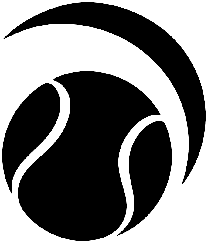 Tennis vinyl decal with black tennis ball and white crescent swoosh