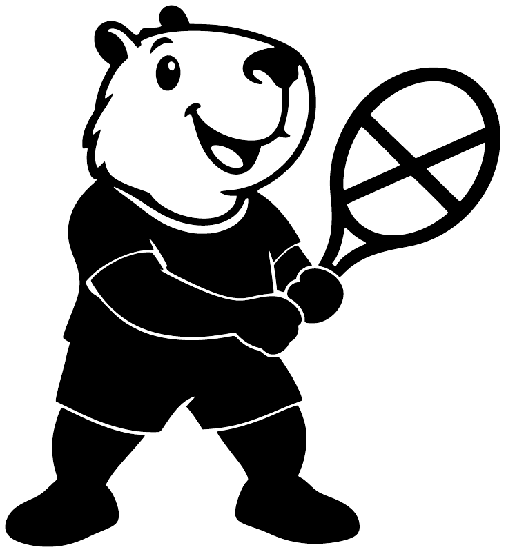 Black-and-white capybara tennis vinyl decal with racket