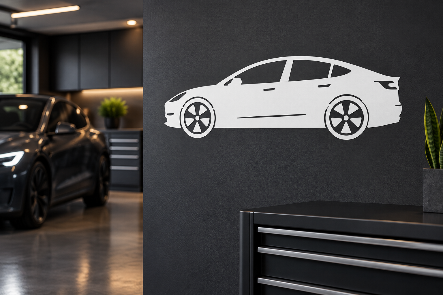 TeslaCX001 — Model 3 Profile Silhouette; illustrative application of the exact PDF artwork