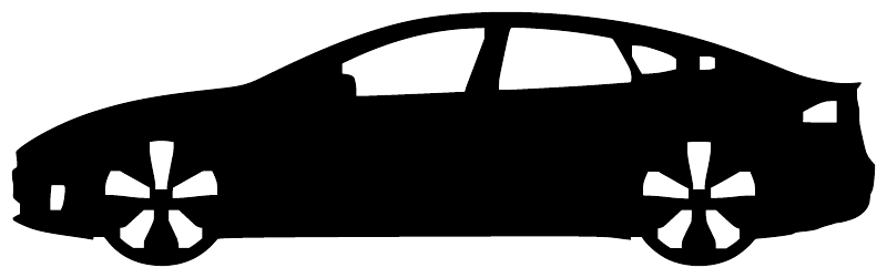 Tesla Model S side profile silhouette vinyl decal, solid black car shape