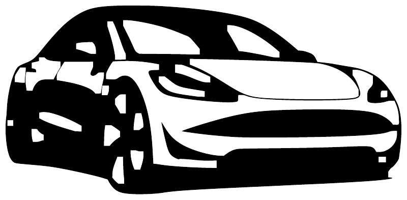 Close-up of car contour vinyl decal, three-quarter silhouette in black and white