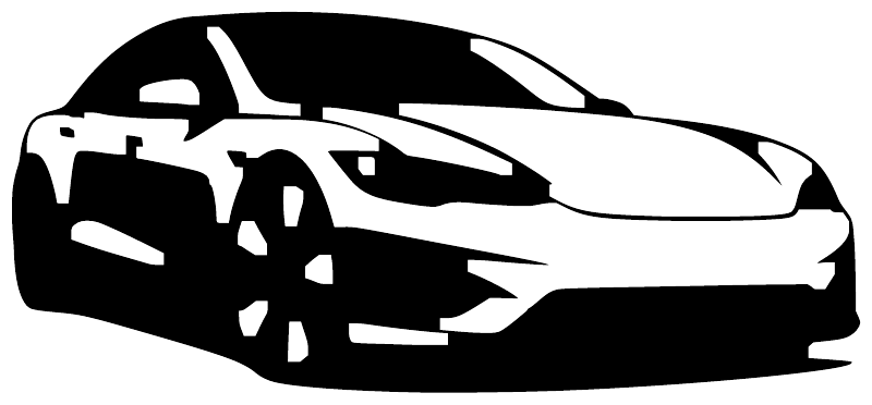 Close-up of three-quarter Tesla Model S vinyl decal silhouette with cutout details