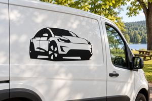 Black and white Tesla Model X contour vinyl decal on car door panel