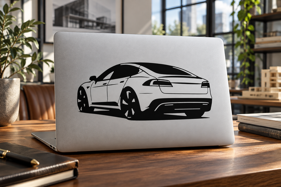 TeslaCX015 — Model S Rear Angle; illustrative application of the exact PDF artwork