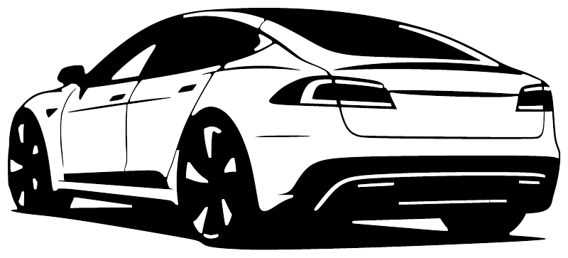 Model S rear-angle vinyl decal close-up of black silhouette car side view