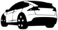 Rear-angle car vinyl decal silhouette in white with black wheel details