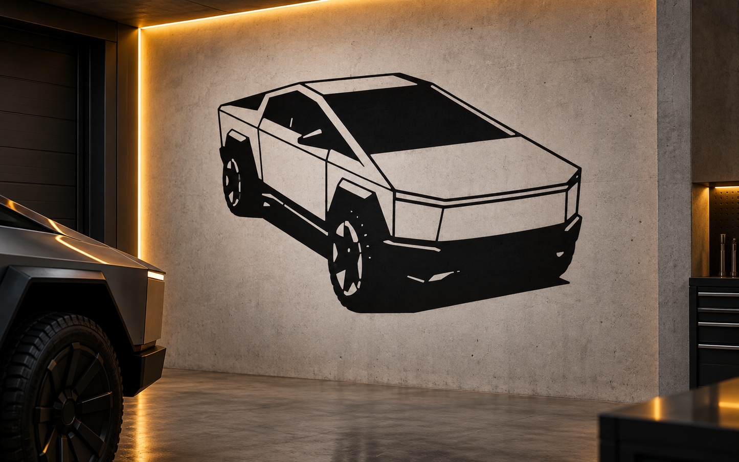 TeslaCX029 — Cybertruck Garage Art; illustrative application of the exact PDF artwork