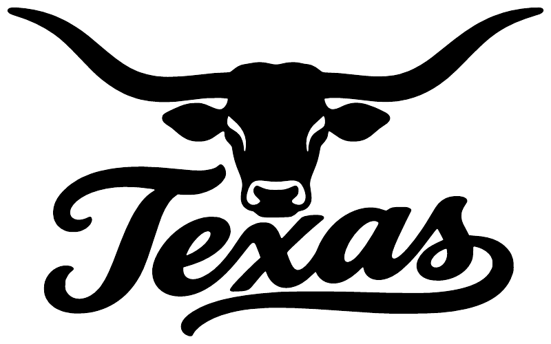 Black longhorn head and Texas script vinyl decal