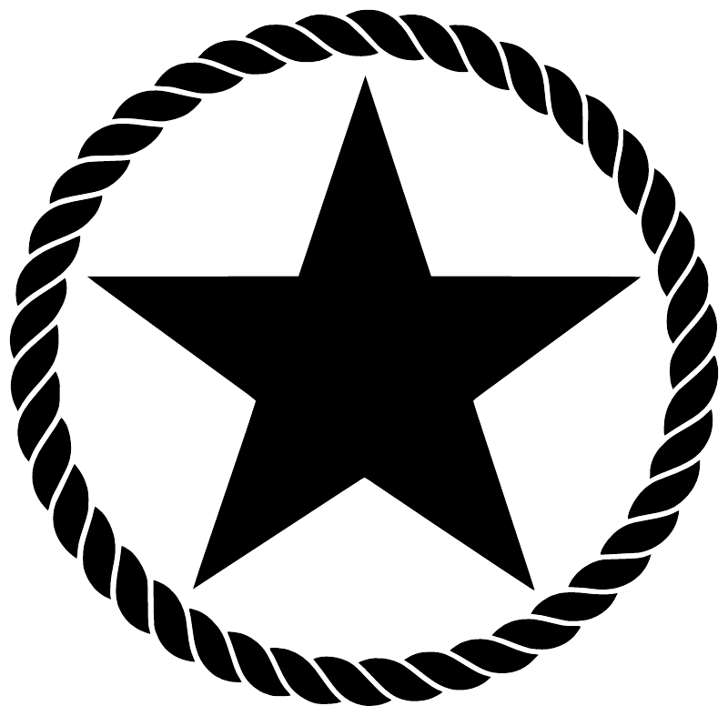Vinyl decal of circular rope ring with bold black Texas star