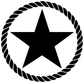 Vinyl decal of circular rope ring with bold black Texas star