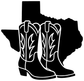 Texas ranch boots vinyl decal with black Texas silhouette and white outlined boots