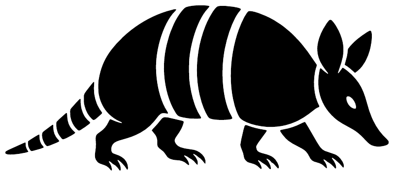 Black-and-white armadillo profile vinyl decal with striped shell