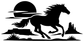 Texas Sunset Gallop vinyl decal graphic: black horse galloping with cowboy silhouette