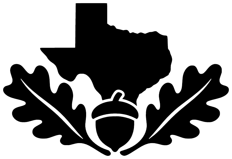 Texas oak and acorn vinyl decal graphic, black Texas shape with oak leaves and acorn