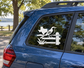 Texas mockingbird fence vinyl decal on car window, black bird and fence silhouette
